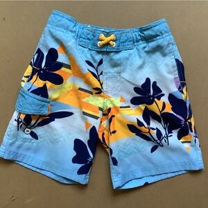 Blue and Orange Patterned Swim Trunk Shorts